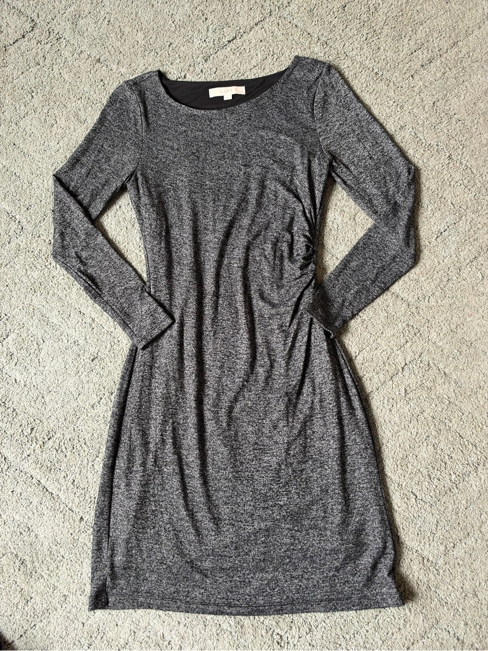 LOFT Charcoal Heather Long-Sleeve Scoop Neck Dress